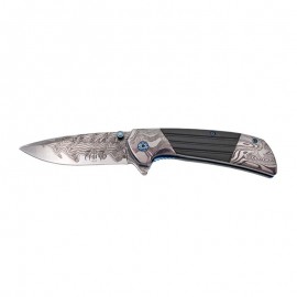 Knife THIRD Steel 3D Damascus Grey/Black 11.5cm, Stainless steel