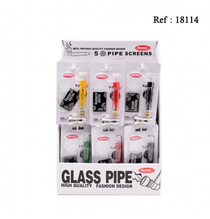 mini tobacco glass pipe + pipe screens in blister pack per 24 pcs ass