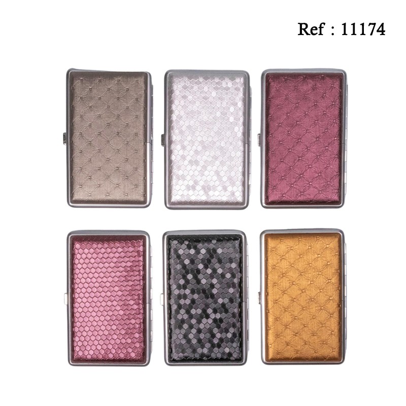 Etui à cigarettes pour 12 pcs, façon cuir nid d'abeilles 100S  ass. 6