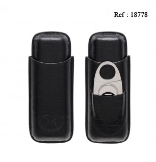 cigar case myon 2 pcs black leather withy cutter