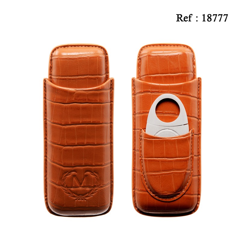 cigar case Myon 2 pcs brown leather with cutter