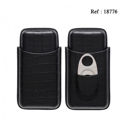 cigar case Myon 3 pcs black leather with cutter