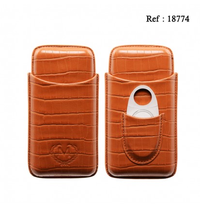 Myon 3 pcs cigar case with cigar cutter brown leather