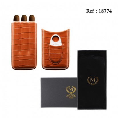 Myon 3 pcs cigar case with cigar cutter brown leather