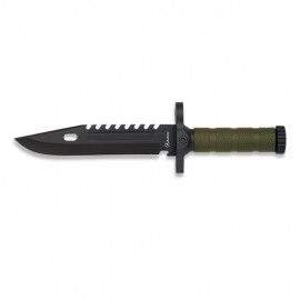 Knife 19cm Green/Black whistle, pencil sharpener, compass
