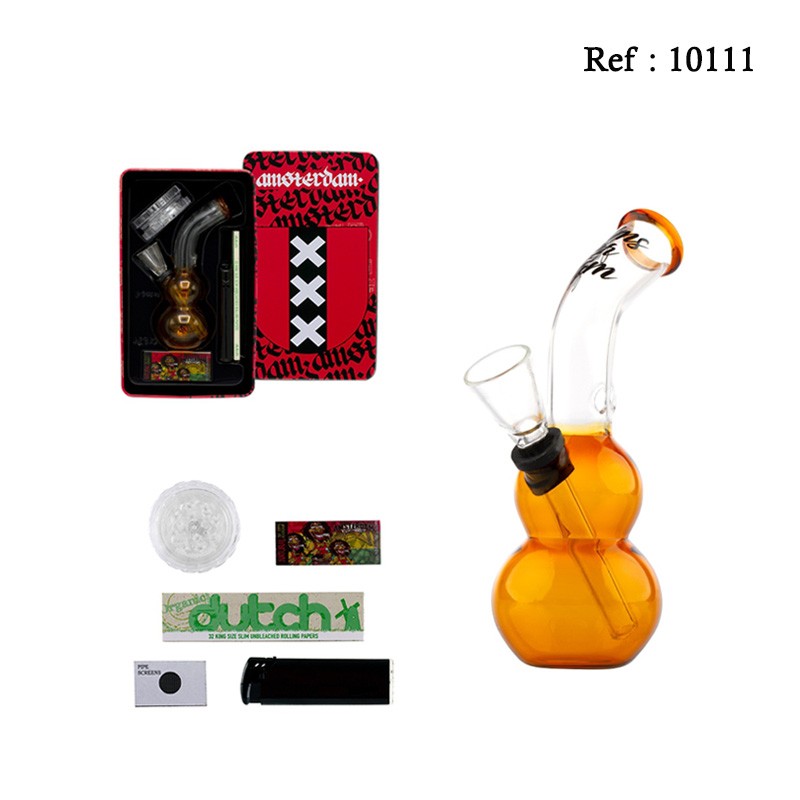 giftset bong Amsterdam 12 cm Ø 18 mm with accessories