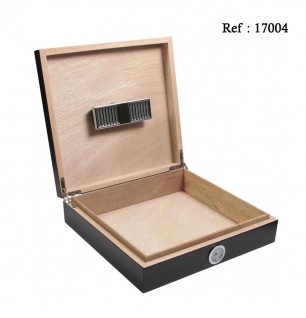 Humidor black 23x21.9x5.9 hygrometer