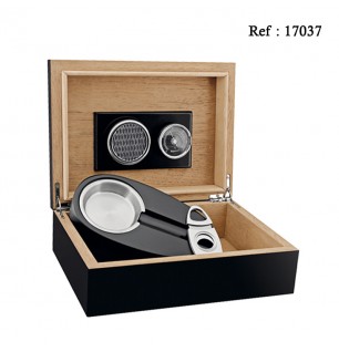 Set Humidor, ashtray, cigar cuitter black