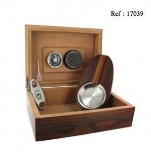 Set Humidor, ashtray, cigar cutter, hygrometer, humidifier