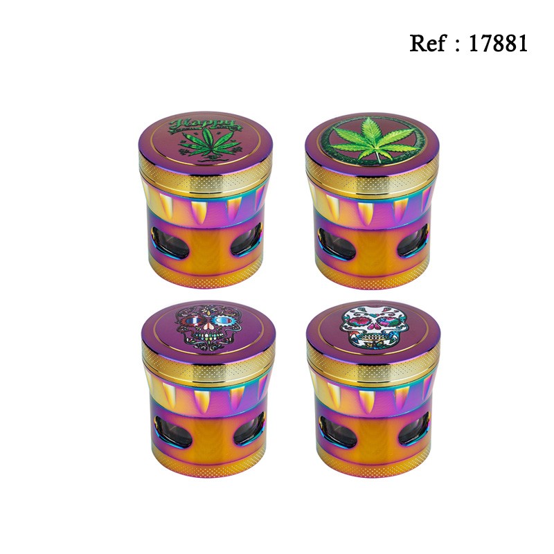 metal grinder skull/leaf Ø 4.3 cm, 4 parts assorted per 12 pcs