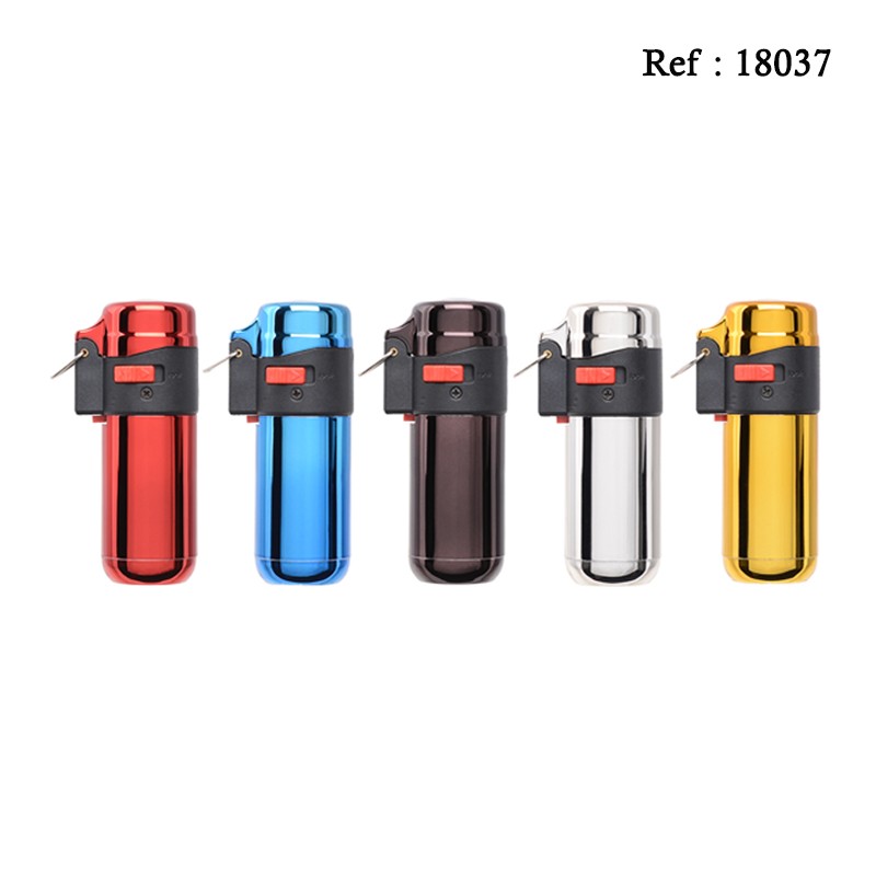 Briquet torche ATOMIC Barrel coloris métal assortis, display de 20