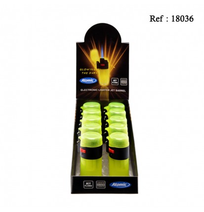 Briquet torche ATOMIC Barrel Vert fluorescent, display de 20