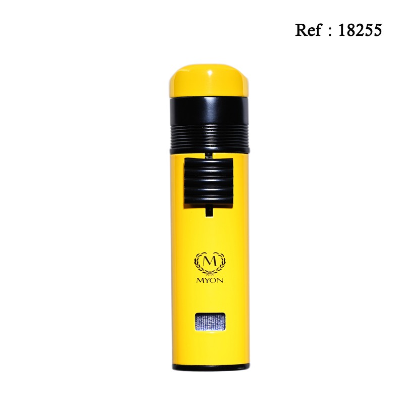 Briquet MYON Cigare Bayonet triple jet Jaune, avec emporte pièce