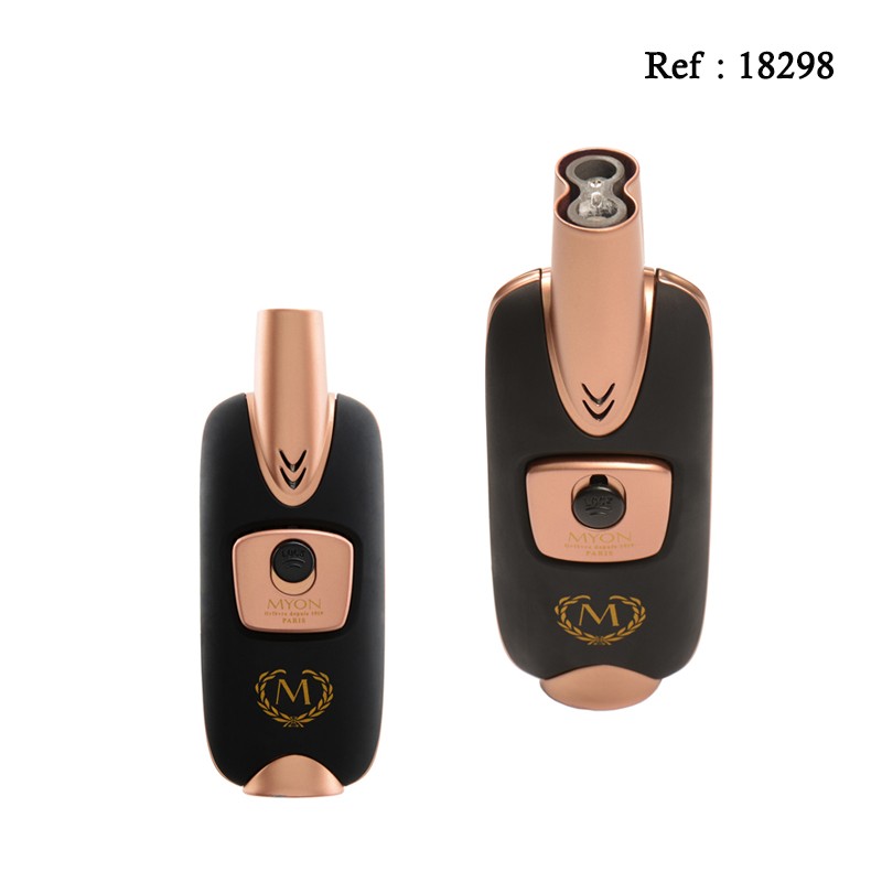 Myon cigar table lighter Monarch double jet Black/Rose gold