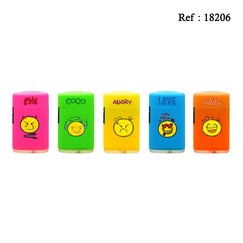 Briquet Jet Flame EMOJI gomme assortis, display de 25