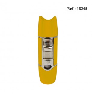 Briquet MYON Cigare triple jet Jaune avec emporte pièce/repose cigare