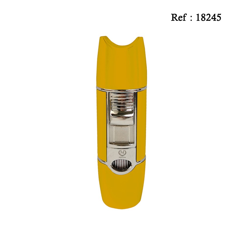 Briquet MYON Cigare triple jet Jaune avec emporte pièce/repose cigare