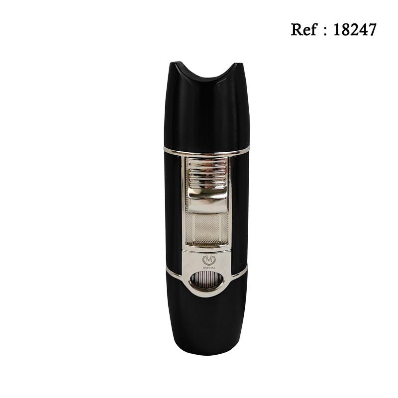 Briquet MYON Cigare triple jet Noir avec emporte pièce/repose cigare