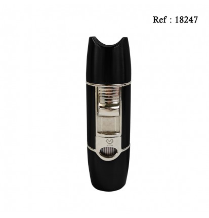 Briquet MYON Cigare triple jet Noir avec emporte pièce/repose cigare