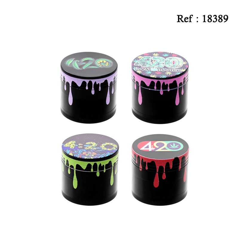 Grinder métal décor "420", Ø 4 cm, 4 éléments, display de 12