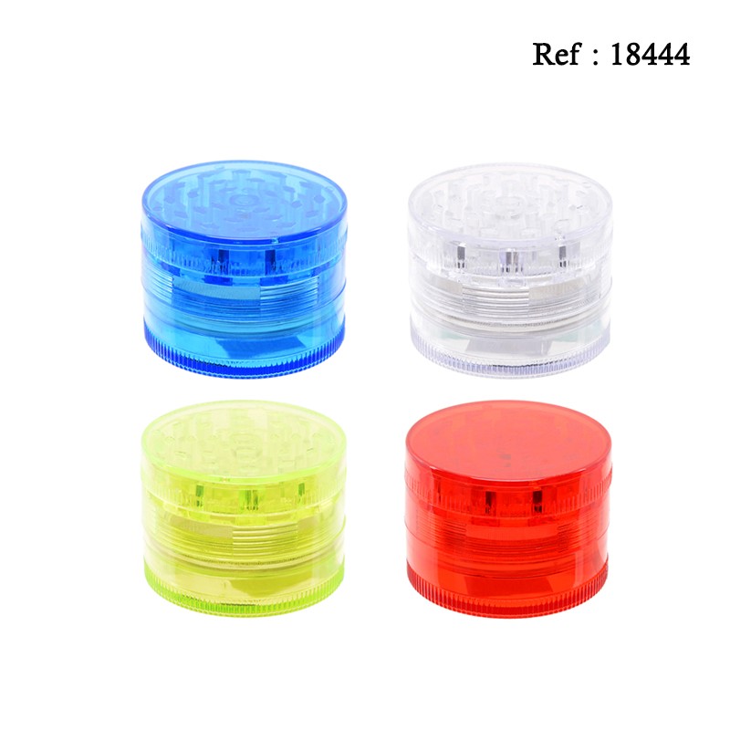 plastic grinder Ø 5 cm, 4 parts, 4 colors assorted per 12 pcs