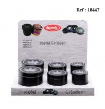 Grinder métal Noir Feuilles Argentées, Ø 4cm, 5cm, 6cm, display de 6