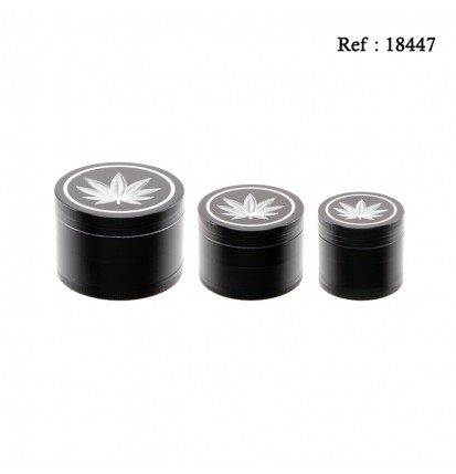 Grinder métal Noir Feuilles Argentées, Ø 4cm, 5cm, 6cm, display de 6