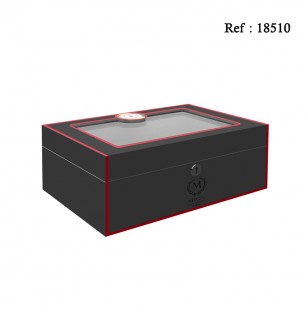 MYON humidor black and red with hygrometer and humidifier 360x260x140