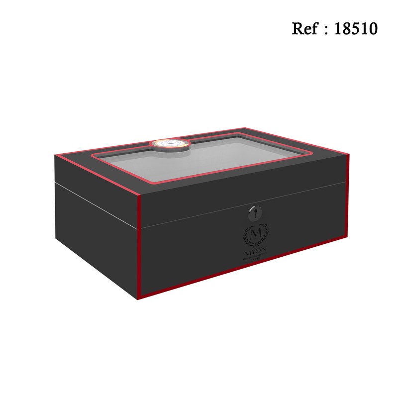 MYON humidor black and red with hygrometer and humidifier 360x260x140