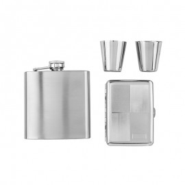 Gift Set Flask Silver Satin with cigarette case