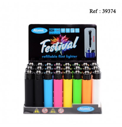 Briquet Pierre Festival Gomme Fluo assortis, display de 24