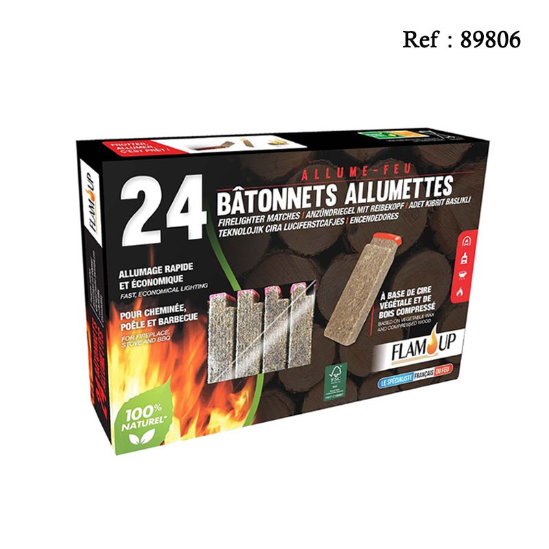 Allume Feu FLAM UP 24 batonnets 100% naturel 89806