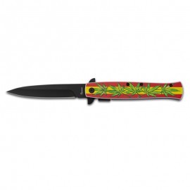 Knife 9 cm Black Rasta/Leaves with clip