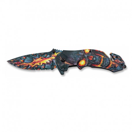 Knife 8.5 cm Skull on Flames with chain