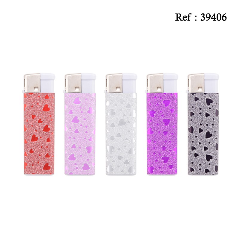 piezo lighter glitter hearts decor assorted per 50 pcs