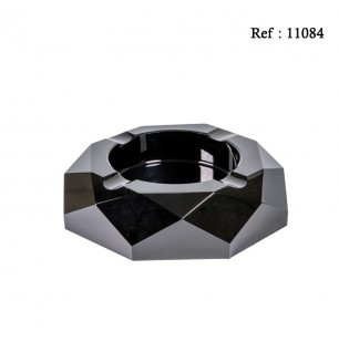 cigar ashtray crystal glass octogonal black, diameter 15 cm