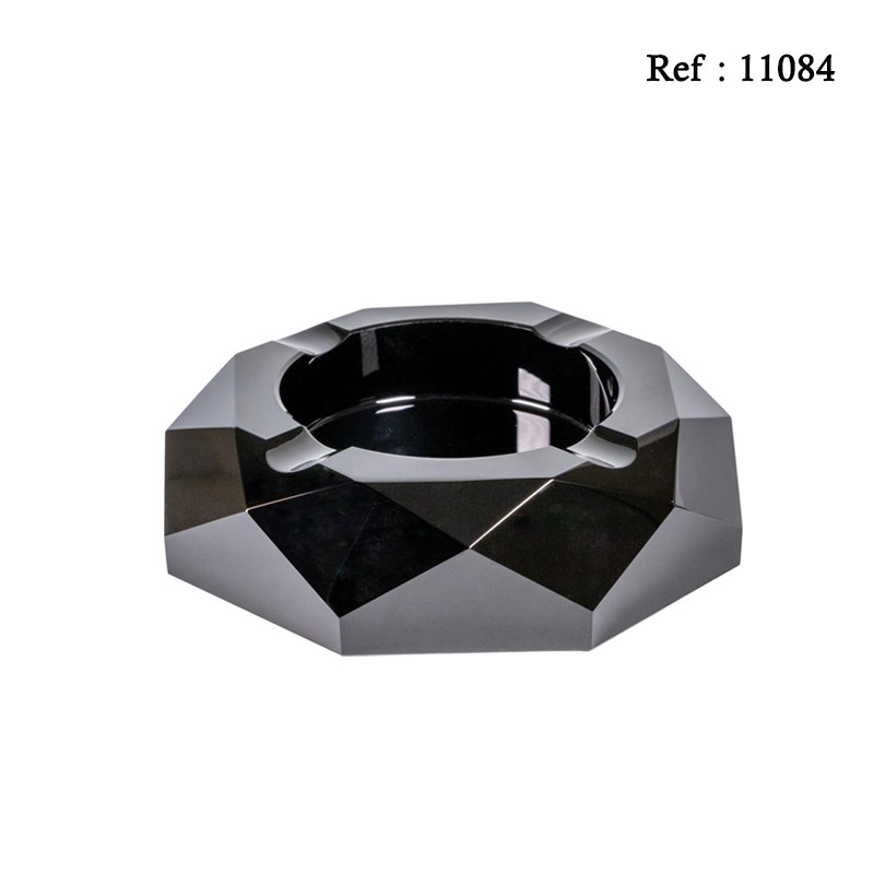 cigar ashtray crystal glass octogonal black, diameter 15 cm