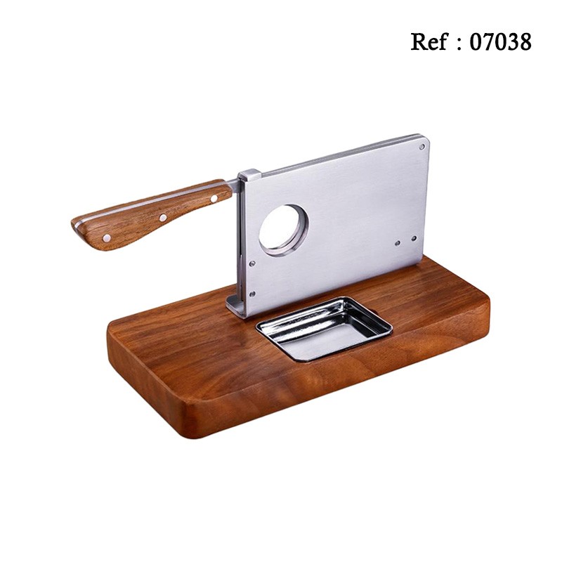 metal table cigar cutter, wood/silver mat, 165 x 85 x 90 mm