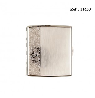 Cigarette case JC metal nickel brushed with ornament for 20 cig.