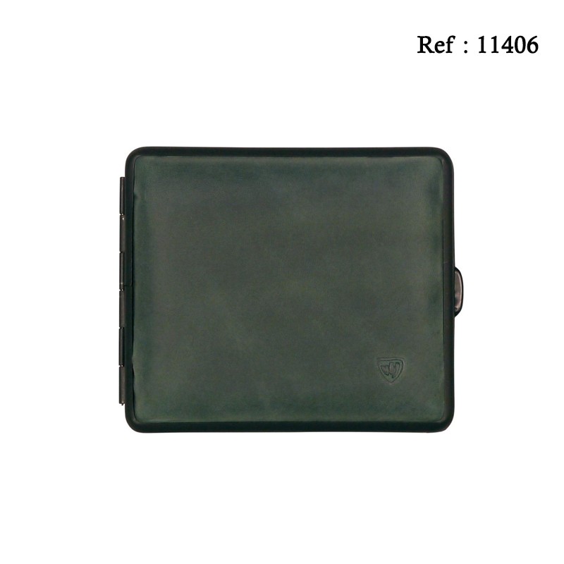 Etui Cigarettes Vert Foncé en cuir, pour 18 cigarettes