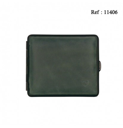 Etui Cigarettes Vert Foncé en cuir, pour 18 cigarettes