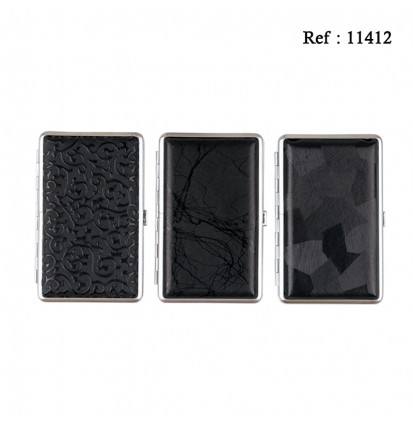 Cigarette case black embossed 100 MM for 14 cigarettes assorted per 3