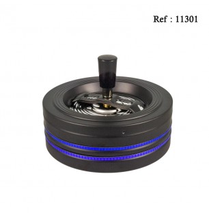 Spinning ashtray black with blue glitter stripes, diameter 14 cm