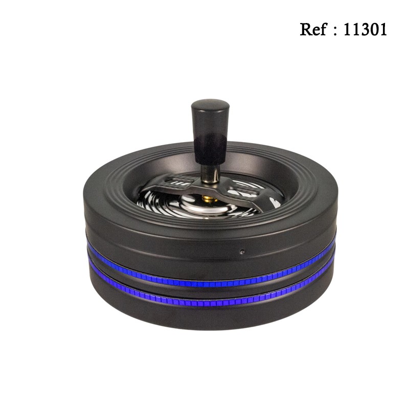 Spinning ashtray black with blue glitter stripes, diameter 14 cm