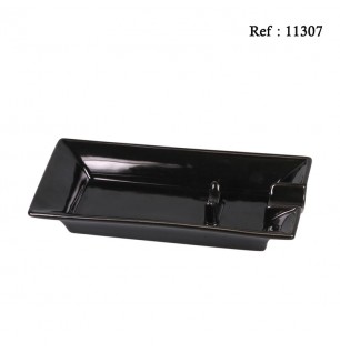 Cigar ashtray ceramic black with 1 rest, 18.3 x 9.2 x 3.5 cm