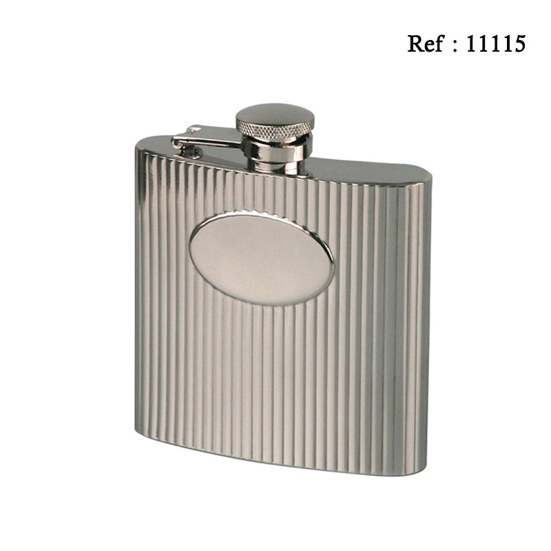 hip flask chrome/wave patern with mono plate 180 ml