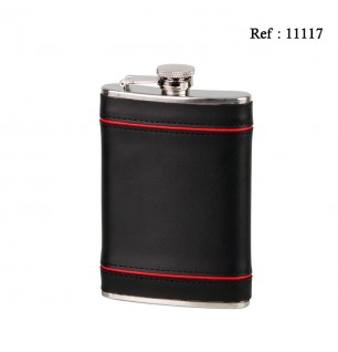 hip flask leather black/red 240 ml