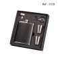 hip Flask set chrome leatherette Black 210 ml