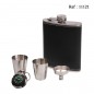 hip Flask set chrome leatherette Black 210 ml