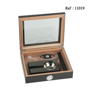 carbon humidor with glass for 15 cigars 260 x 220 x 65